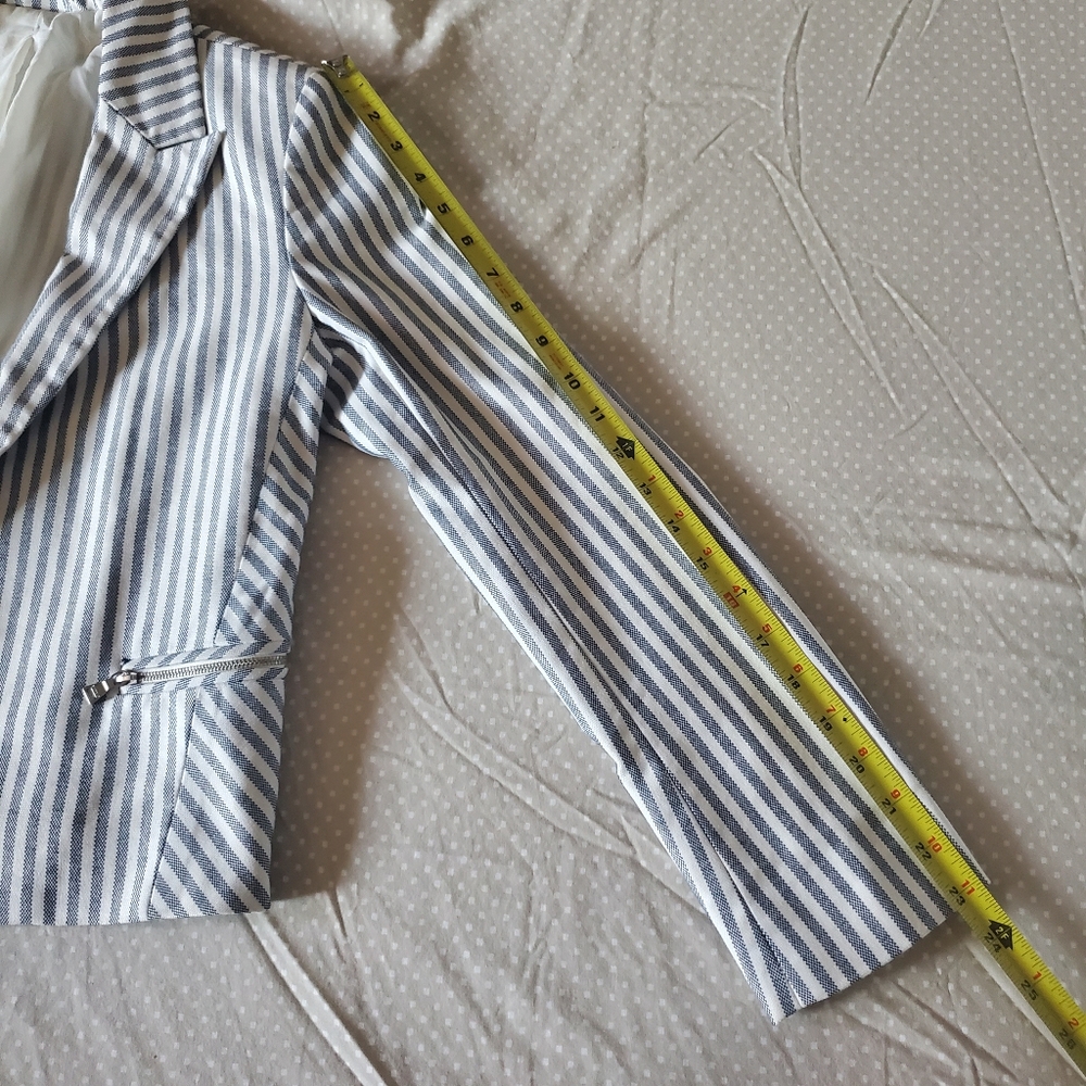Express Blue & White Striped Zipper Blazer Size M Academia Preppy Corpcore - Picture 13 of 14